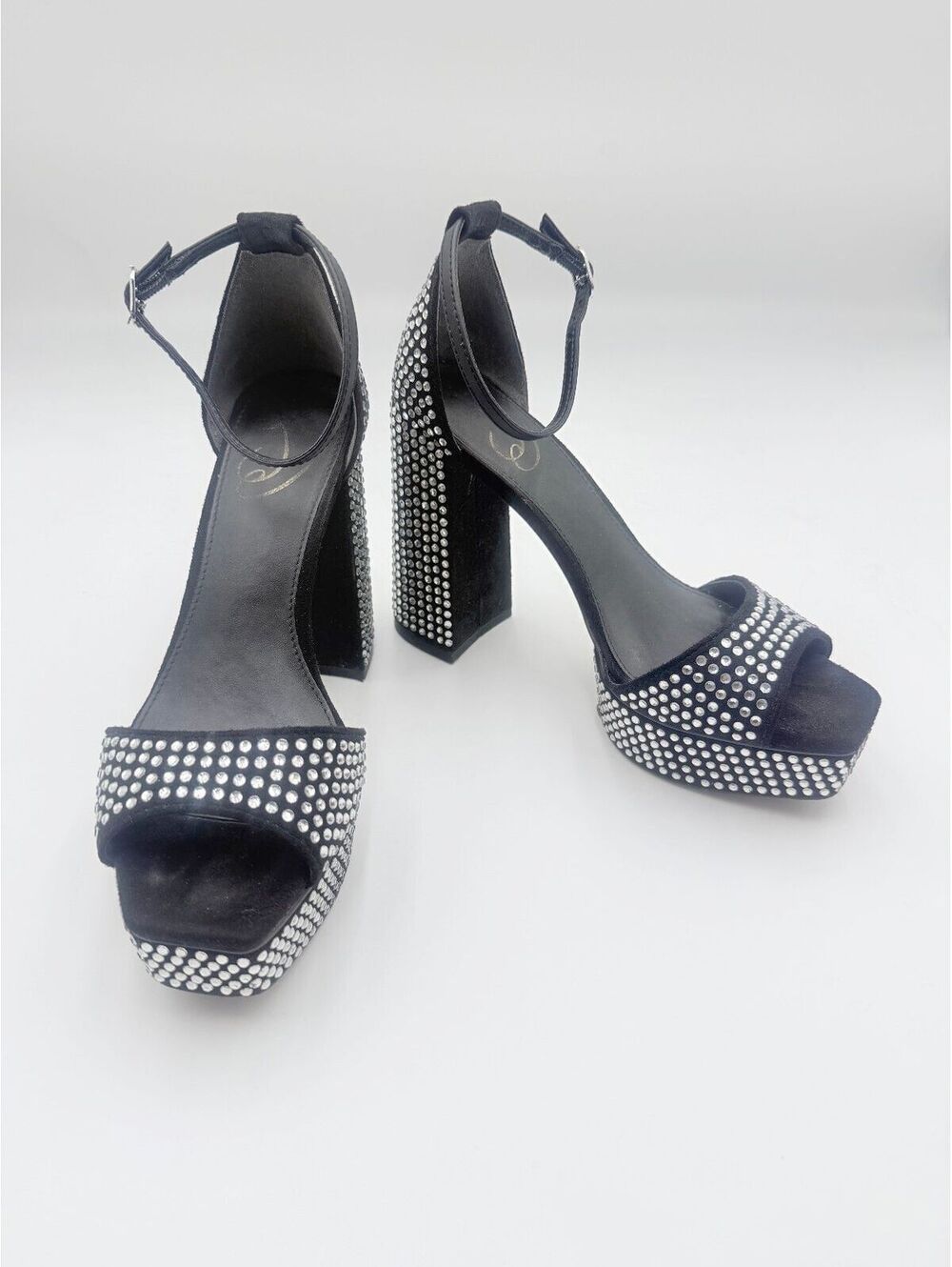 Sam‎ Edelman Nellie Glitz Black Rhinestone Embellished Platform Heels Size 7.5